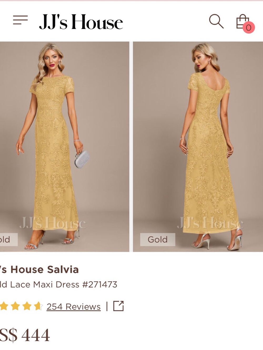 JJ House A-line Boat Neck Ankle-Length Lace Evening Dress With Sequins Size10